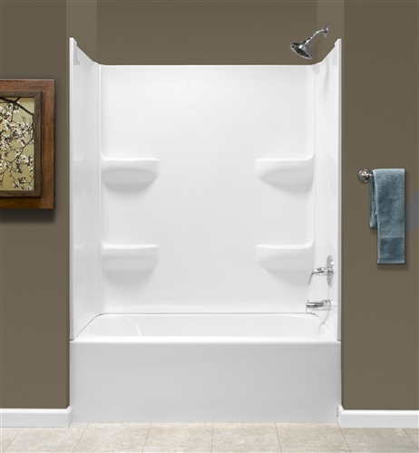 54 x 27 Right Hand Drain Bathtub w/3 Piece Surround White